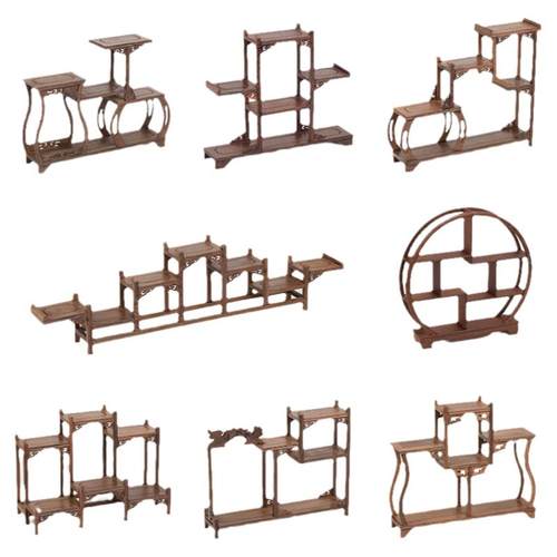 鸡翅木茶架子置物架茶室多宝阁 中式茶叶展示柜实木小博古架摆件