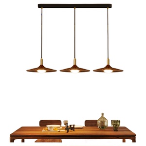 由灯记中古风餐厅吊灯复古3头飞碟灯胡桃木色侘寂日系吧台饭桌灯