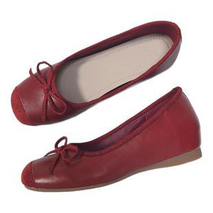 羊皮版~红色内增高单鞋女2025新款蝴蝶结芭蕾女鞋子方头玛丽珍鞋