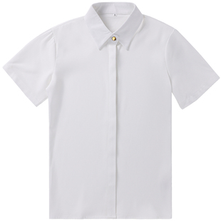 回笑白色雪纺短袖衬衫女通勤OL风考编答辩面试正装上衣职业衬衣