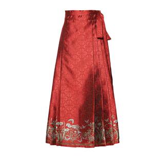 DPLAY2025春季新款中国红半裙国风马面裙红色半身裙女提花一片式