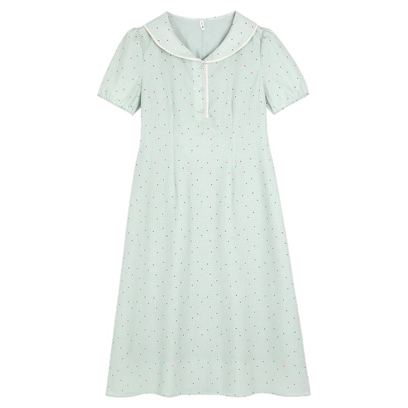 微胖mm娃娃领撞色格纹连衣裙2025夏季新款大码女装宽松显瘦长裙子