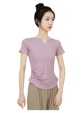 成人舞蹈服女修身显瘦现代舞上衣短袖套指古典练习服中国舞形体服