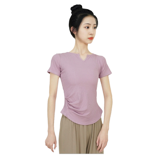 成人舞蹈服女修身显瘦现代舞上衣短袖套指古典练习服中国舞形体服