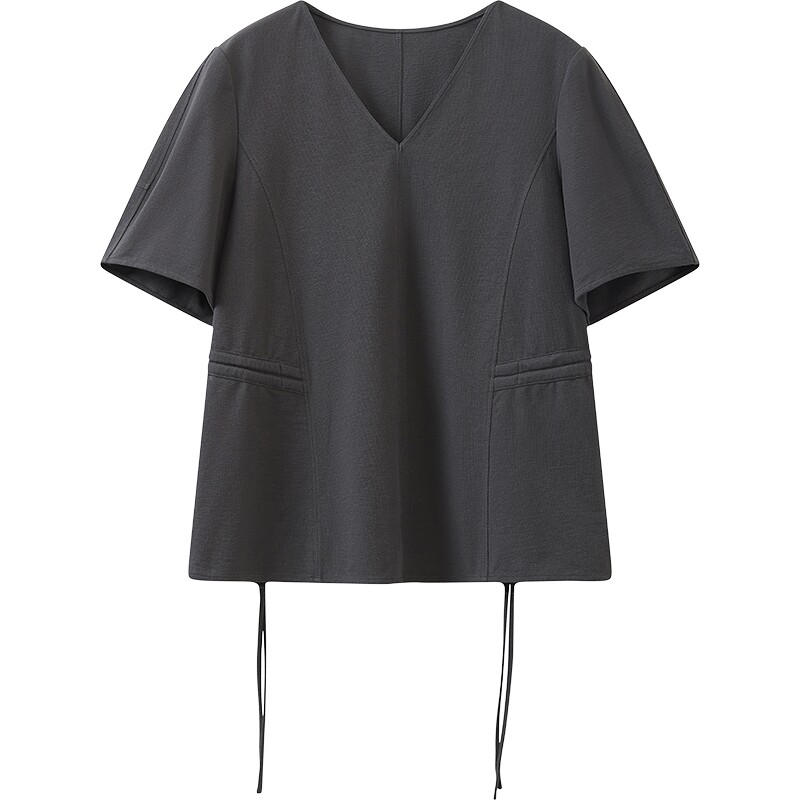 【商场同款】播26秋新品V领短袖T恤女灰色宽松上衣BDT3YD3591