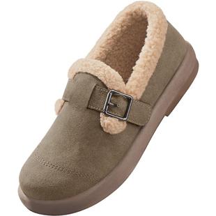 老北京布鞋女冬季棉鞋保暖一脚蹬加绒雪地靴秋妈妈正品防滑豆豆鞋