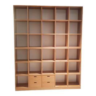 满墙书架实木格子可定制原木书柜樱桃木模块组合置物柜客厅书房柜