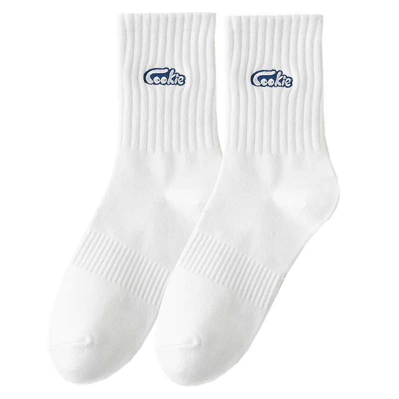 4双袜子男士秋冬纯棉中筒长袜街头吸汗防臭潮流运动篮球滑板白色