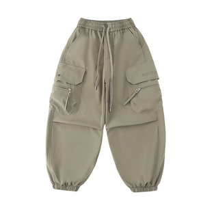 男童工装裤2026春秋新中大童潮酷男孩一体绒休闲裤儿童冬装束脚裤