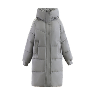 黑色三条杠羽绒棉服女过膝2025冬季新款大学生中长款女士棉衣棉袄