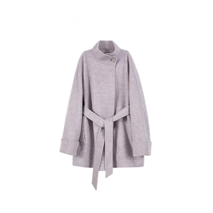 一粒扣双面呢羊毛大衣外套女短款直筒立领系带通勤2025年秋冬新款