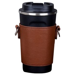 便携保温咖啡杯杯套随行外带打包奶茶杯手提斜挎背带保护套PU皮袋