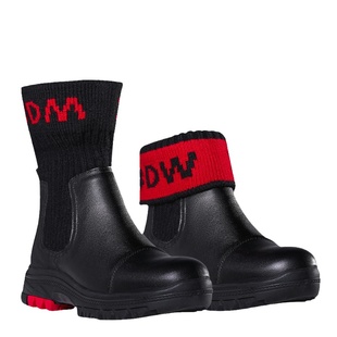 不倒翁防滑鞋春秋女款英伦风毛线筒保暖软面老年棉鞋高帮平底皮靴