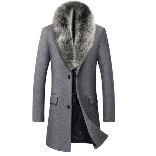 秋冬青年狐狸领羊毛大衣男中长款韩版修身羊绒呢子大衣男外套风衣