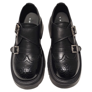 6CM增高~老钱风厚底布洛克雕花乐福鞋女春英伦小皮鞋配堆堆袜单鞋