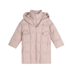 布丁哈鲁冬装女童2026冬季新款儿童长款连帽假两件保暖羽绒服