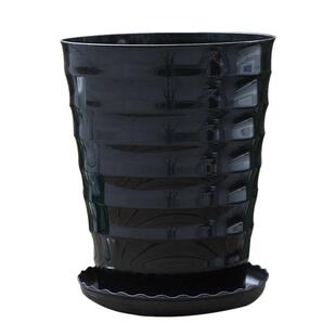 超大螺纹花盆加厚白色黑色仿瓷树脂花盆送托盘盆景植物大型塑料盆