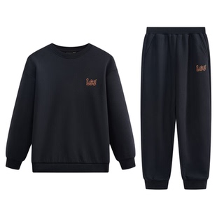 lee kids童装加绒保暖圆领套头卫衣秋冬新款男童女童休闲长袖套装