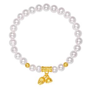 周大生足金珍珠手链女黄金莲蓬手串胖福小金坨手饰送女友生日礼物