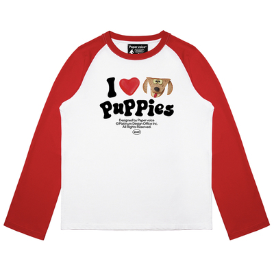 Paper voice面包小狗插肩长袖T恤美式复古风格无性别版型设计