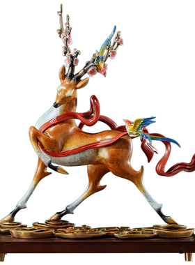 一路高升铜鹿摆件升迁开业礼物