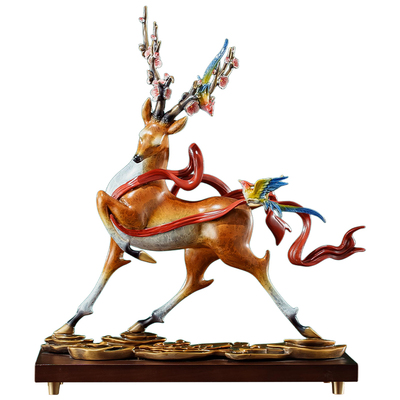 一路高升铜鹿摆件升迁开业礼物