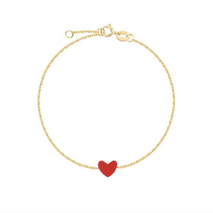 日本纯18K金小红心手链 女款珊瑚色桃心形Au750金女友生日礼物