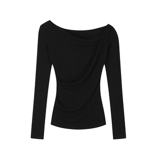 F PROJECT【长期主义】含羊毛一字肩斜肩长袖上衣女秋内搭打底衫