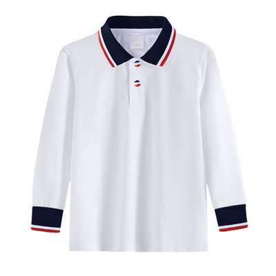 儿童校服polo衫藏青翻领白红边长袖t恤春秋打底中学生内搭班服03