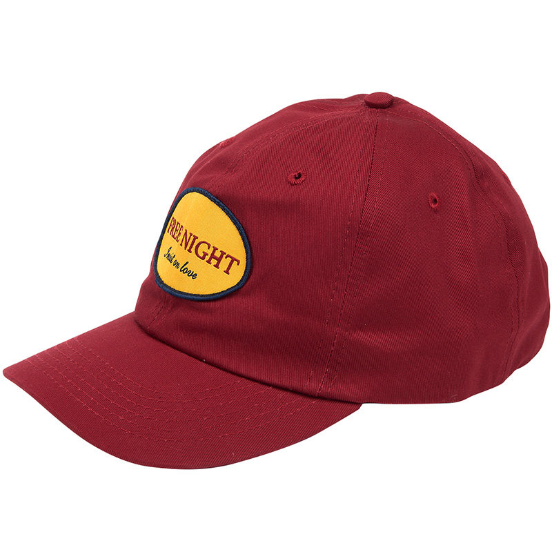 Freenight 美式复古咔叽刺绣布标酒红弯檐可调节棒球帽Dad Hat