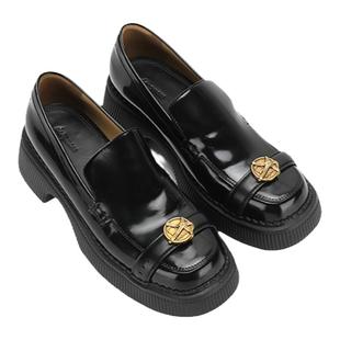 【deepmoss】女装设计感复古潮流女式舒适亮黑厚底装饰乐福鞋套脚