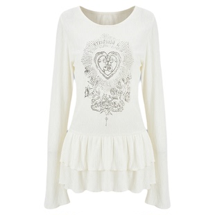 张子鑫同款 ablueberry辣妹长袖T恤女设计感荷叶边2026春新款上衣