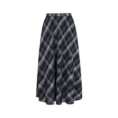 杰茜莱新款高腰格子a字半身裙女