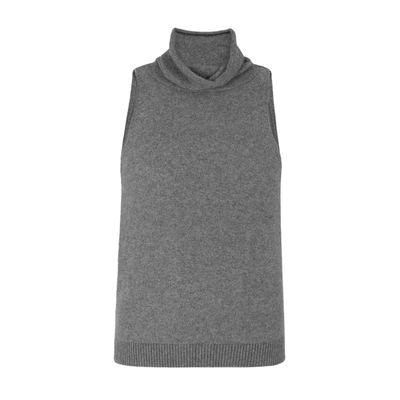 miorastudio法式复古烟灰色堆堆领针织背心 高级感无袖气质上衣