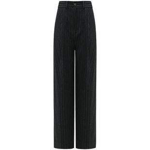 COCOBELLA静奢黑白条纹通勤西装裤女气质高腰打褶直筒休闲裤PA157