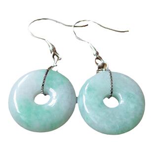 玉雕湾缅甸天然翡翠耳环耳坠玉石饱满平安扣耳线925纯银耳饰女