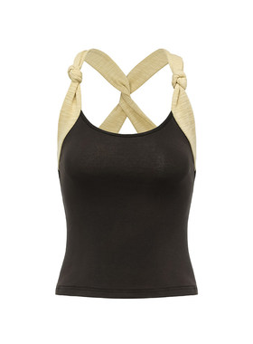 oinimi 绑结吊带 墨茶撞黄遮副乳工字背心Tank top