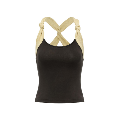 oinimi 绑结吊带 墨茶撞黄遮副乳工字背心Tank top