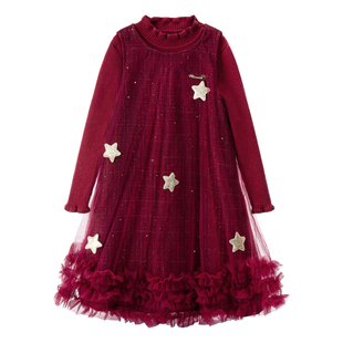 迪士尼女童连衣裙冬2026新款新年裙子小女孩洋气公主裙线衫两件套