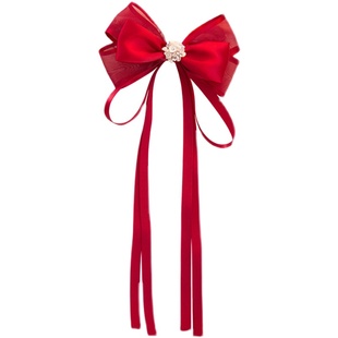 2025新款高端头饰红色发饰头花大红蝴蝶结发夹女后脑勺发卡夹子仙