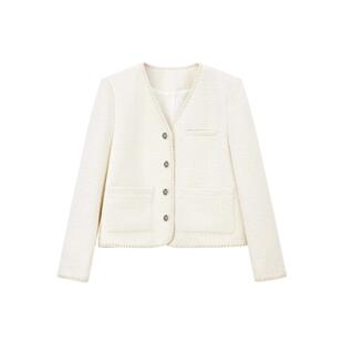 PIT复古法式粗花呢小香风V领别致短外套女2025春装新款千金风上衣