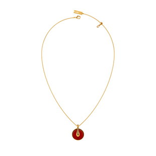 盐岛平安如意红玛瑙挂坠项链红色本命年金色吊坠新中式毛衣链长款