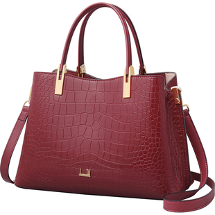 丹希路新款轻奢真皮女包婆婆手提包中年红色结婚婚包送妈妈包大气