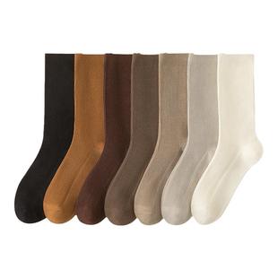 潇潇玲珑阁咖色袜子女秋冬季中筒袜纯棉无骨棕色堆堆袜美拉德长袜