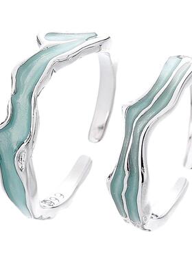 原创微醺海洋999纯银情侣对戒