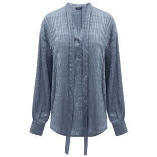 COCOBELLA重工提花亮丝微透视飘带领衬衫女优雅通勤衬衣SR3009