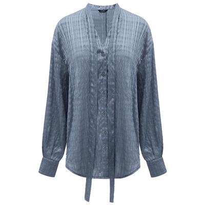 COCOBELLA提花亮丝飘带领衬衫