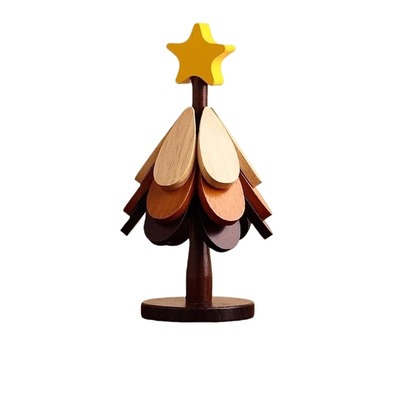 圣诞树隔热垫餐桌高级感摆件创意实木防烫锅垫折叠杯垫碗垫装饰品