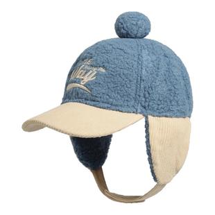 秋冬仿羊羔绒儿童棒球帽男女童笑脸刺绣鸭舌帽骑行护耳保暖雷锋帽