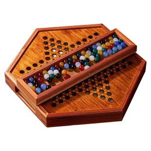 跳棋玻璃球儿童益智木质二合一棋盘大号成人版大人亲子玛瑙珠跳棋